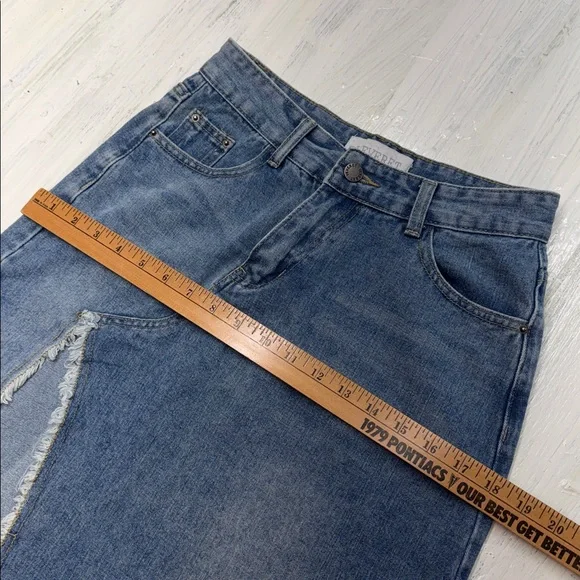 Veveret Frayed Slit Asymmetric Denim Midi Skirt  Sz M - Picture 8 of 12